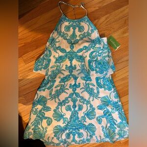 Selling a nwt Lilly Pulitzer Whistler dress size 8 resort white, gold digger